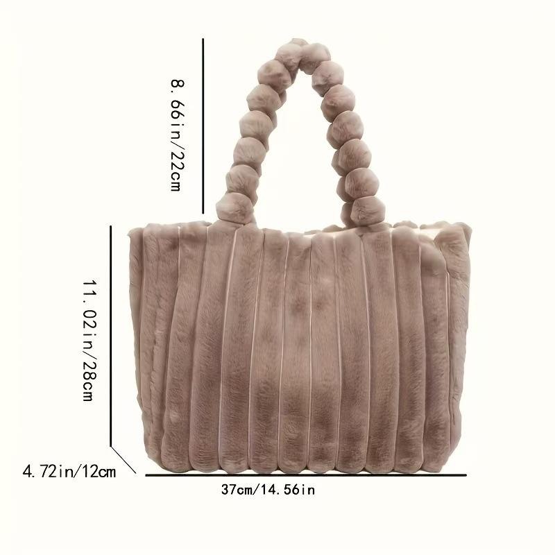 Plush Faux Fur Statement Tote – Warm Taupe angle view