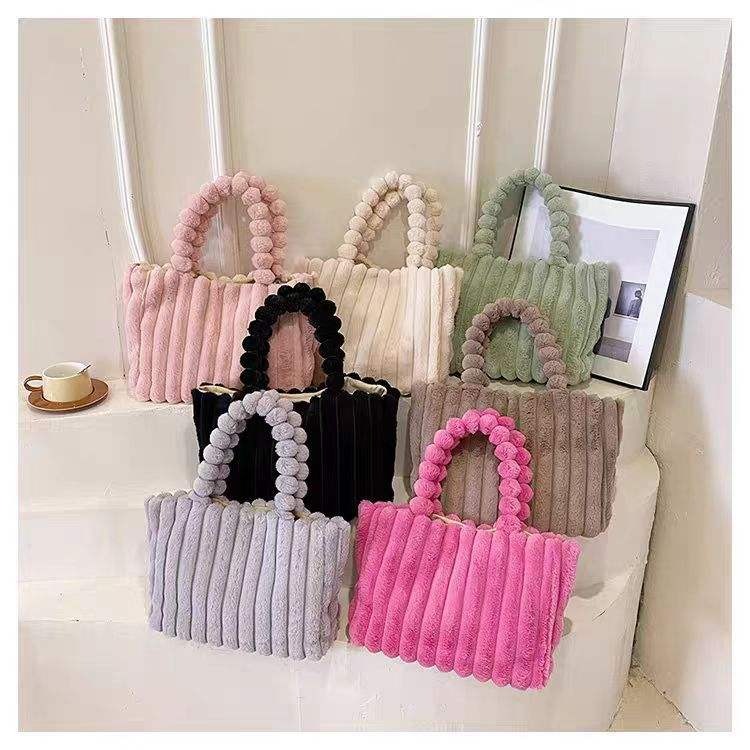 Plush Faux Fur Statement Tote – Hot Pink angle view