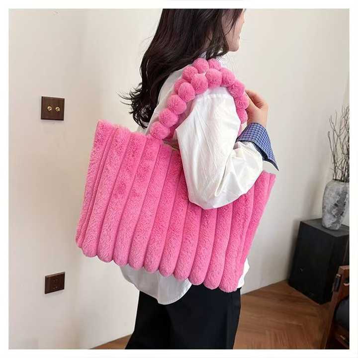 Plush Faux Fur Statement Tote – Hot Pink