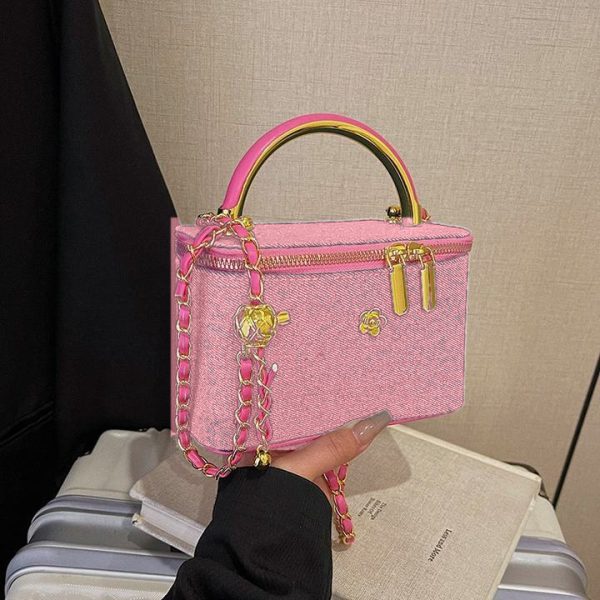Denim Vanity Box Bag – Blush Pink & Neon Pink