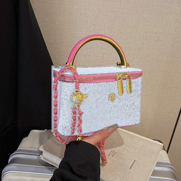 Denim Vanity Box Bag – Ice Blue & Neon Pink