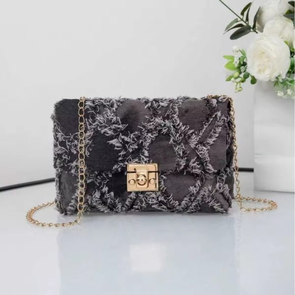 Frayed Quilted Denim Crossbody – Washed Charcoal